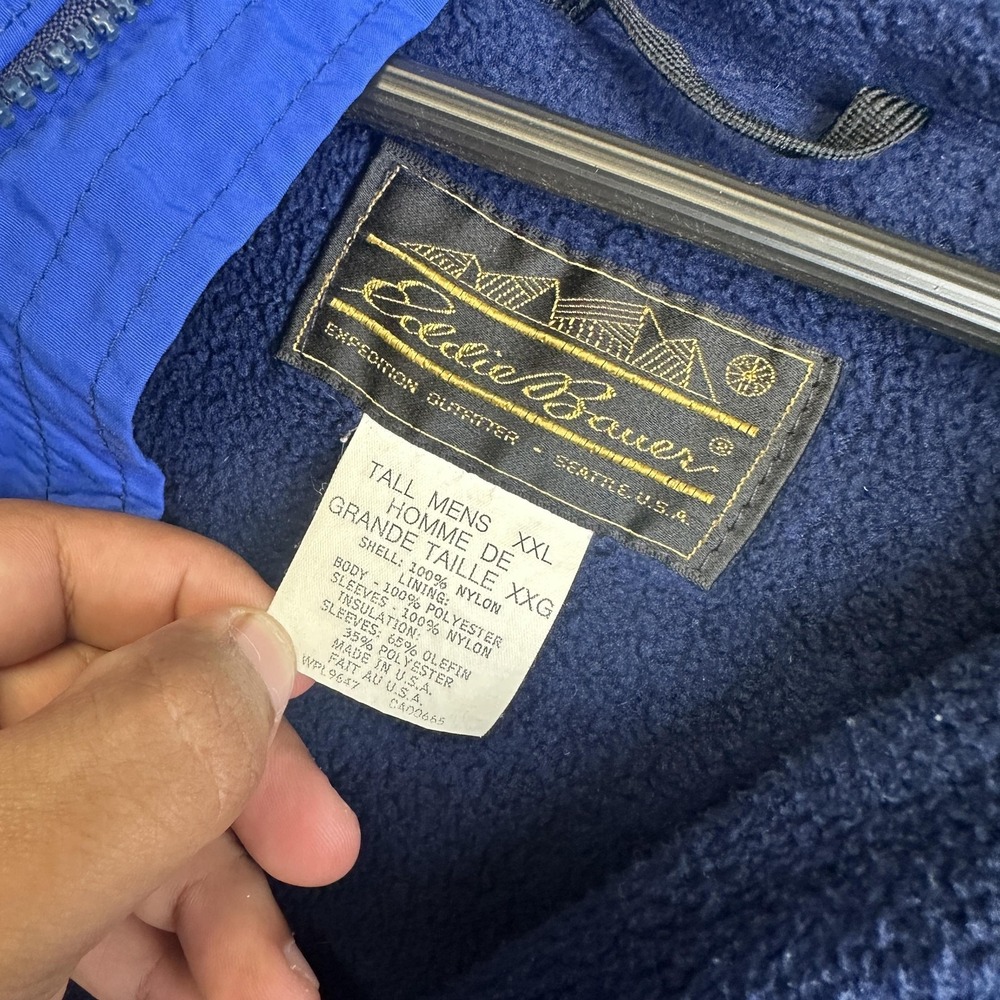 Vintage Eddie Bauer Jacket Mens 2XLT Blue Fleece Lined Bomber Made USA - Picture 3 of 11